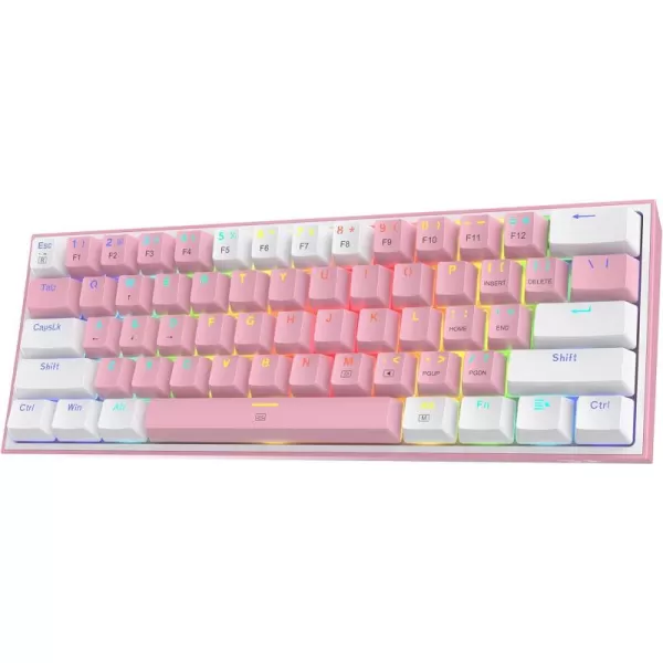 Redragon K617 Fizz 60 Wired RGB Gaming Keyboard 61 Keys HotSwap Compact Mechanical Keyboard wWhite and Grey Color Keycaps Linear Red Switch Pro DriverSoftware SupportedPink