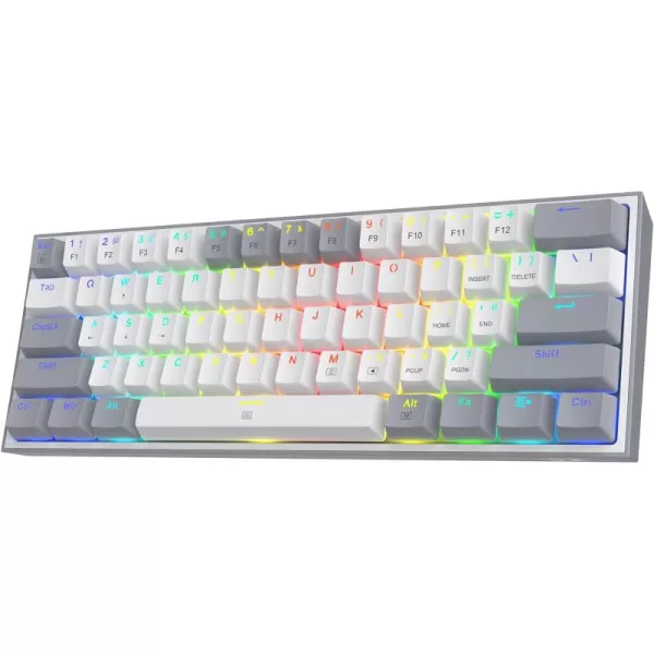 Redragon K617 Fizz 60 Wired RGB Gaming Keyboard 61 Keys HotSwap Compact Mechanical Keyboard wWhite and Grey Color Keycaps Linear Red Switch Pro DriverSoftware SupportedGrey