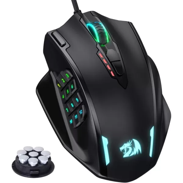 Redragon M908 Impact RGB LED MMO Gaming Mouse with 12 Side Buttons Optical Wired Ergonomic Gamer Mouse with Max 12400DPI High Precision 18 Programmable Macro Shortcuts Comfort GripBlack