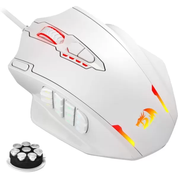 Redragon M908 Impact RGB LED MMO Gaming Mouse with 12 Side Buttons Optical Wired Ergonomic Gamer Mouse with Max 12400DPI High Precision 18 Programmable Macro Shortcuts Comfort GripWhite