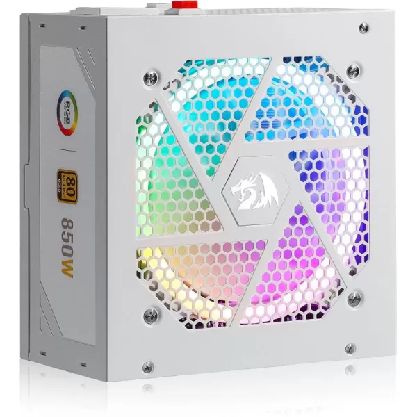 Redragon PSU006 80 Gold 750 Watt ATX Fully Modular Power Supply w 80 Plus Gold Certified Compact 160mm Size and Low Noise RGB Fan 0 RPM 100 Japanese Capacitors Full Mod Cables WhiteATX 30 Gold WT