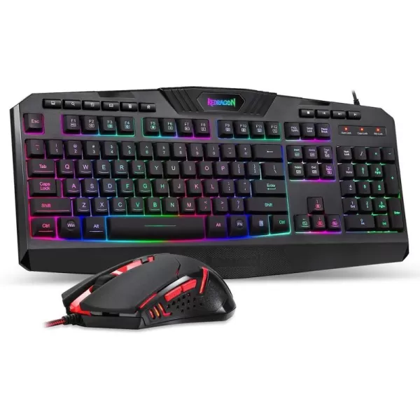 Redragon S101 Wired RGB Backlit Gaming Keyboard with Multimedia Keys Wrist Rest and Red Backlit Mouse Combo 3200 DPI for Windows PC Gamers WhiteBlack