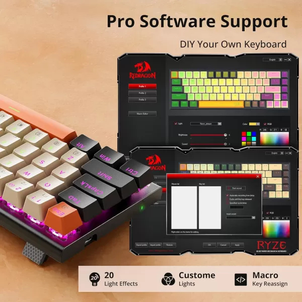 Mechanical Keyboard Full RGB 75 Gaming Keyboard with Red Switches Macro Editor Wired Keyboard 84 Keys for Windows Mac PC Laptop Tablet K629RGB68 key