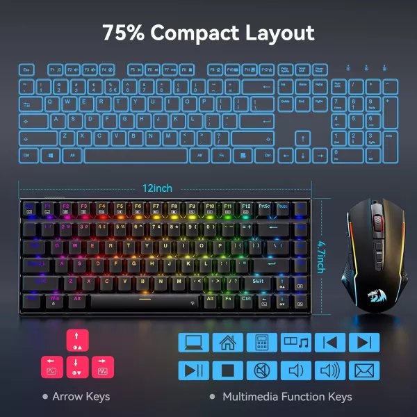 Mechanical Keyboard Full RGB 75 Gaming Keyboard with Red Switches Macro Editor Wired Keyboard 84 Keys for Windows Mac PC Laptop Tablet K629RGB84 key
