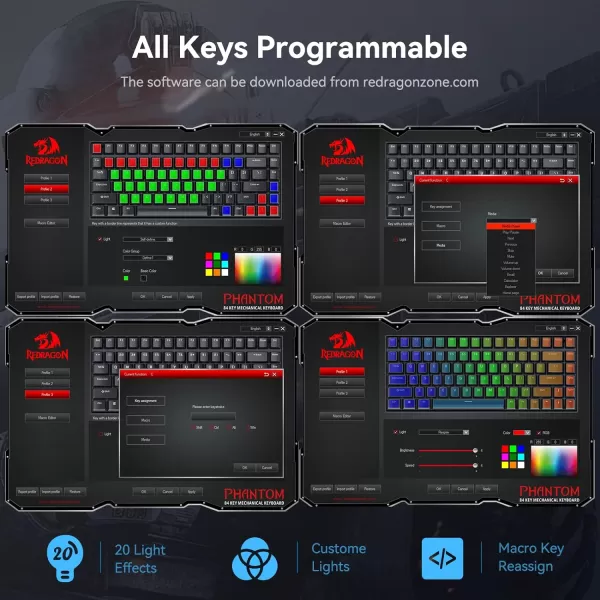 Mechanical Keyboard Full RGB 75 Gaming Keyboard with Red Switches Macro Editor Wired Keyboard 84 Keys for Windows Mac PC Laptop Tablet K629RGB84 key