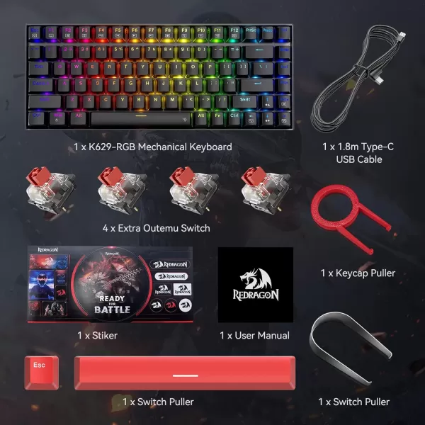 Mechanical Keyboard Full RGB 75 Gaming Keyboard with Red Switches Macro Editor Wired Keyboard 84 Keys for Windows Mac PC Laptop Tablet K629RGB84 key