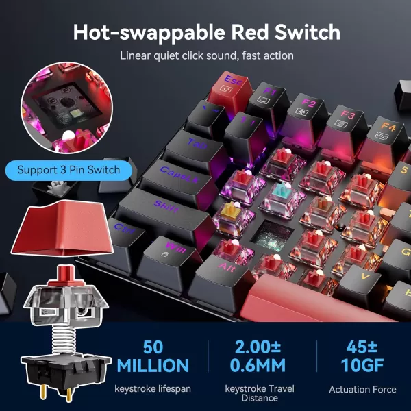 Mechanical Keyboard Full RGB 75 Gaming Keyboard with Red Switches Macro Editor Wired Keyboard 84 Keys for Windows Mac PC Laptop Tablet K629RGB84 key
