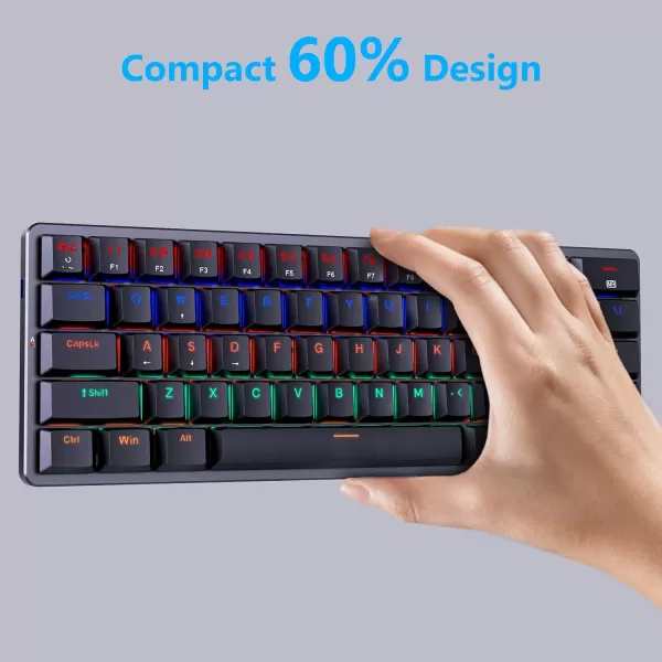 Redragon 60 Percent Mini Keyboard Mechanical Gaming Keyboard with Low Profile Blue Switches 18 LED Backlits Wired Compact Portable Keyboard for Windows PC Mac Typing Travel K616