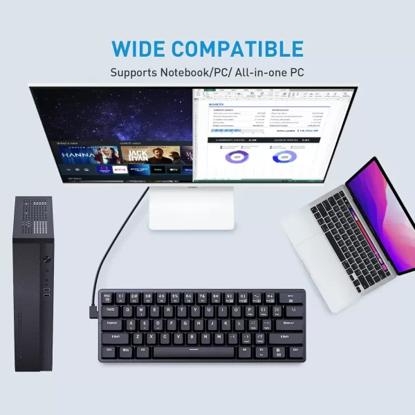Redragon 60 Percent Mini Keyboard Mechanical Gaming Keyboard with Low Profile Blue Switches 18 LED Backlits Wired Compact Portable Keyboard for Windows PC Mac Typing Travel K615