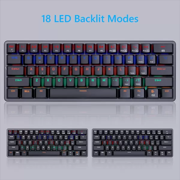Redragon 60 Percent Mini Keyboard Mechanical Gaming Keyboard with Low Profile Blue Switches 18 LED Backlits Wired Compact Portable Keyboard for Windows PC Mac Typing Travel K616