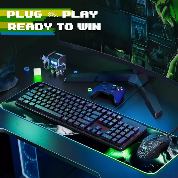 Redragon Gaming Keyboard and Mouse RGB Gaming Keyboard and 3200 DPI Mouse Combo with 26Key AntiGhosting Plug ampamp Play to PC Laptop Windows S107NewestBlackUpdate