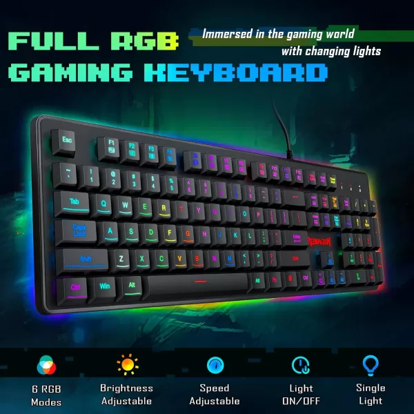 Redragon Gaming Keyboard and Mouse RGB Gaming Keyboard and 3200 DPI Mouse Combo with 26Key AntiGhosting Plug ampamp Play to PC Laptop Windows S107NewestBlackUpdate