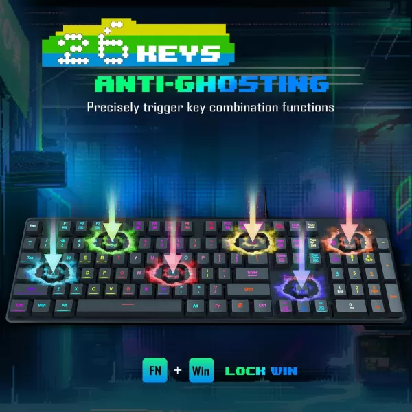 Redragon Gaming Keyboard and Mouse RGB Gaming Keyboard and 3200 DPI Mouse Combo with 26Key AntiGhosting Plug ampamp Play to PC Laptop Windows S107NewestBlackNew
