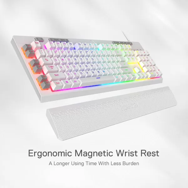 Redragon K512 Shiva RGB Backlit Membrane Gaming Keyboard with Multimedia Keys Linear MechanicalFeel Switch 6 Extra OnBoard Macro Keys Dedicated Media Control Detachable Wrist Rest WhiteWhite