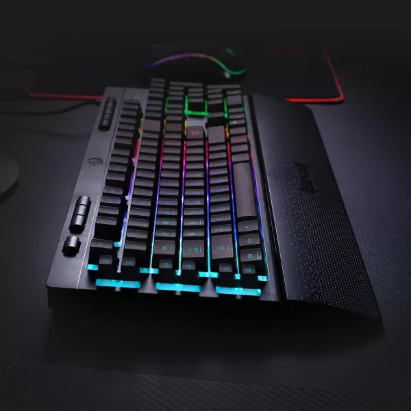 Redragon K512 Shiva RGB Backlit Membrane Gaming Keyboard with Multimedia Keys Linear MechanicalFeel Switch 6 Extra OnBoard Macro Keys Dedicated Media Control Detachable Wrist Rest WhiteBlack