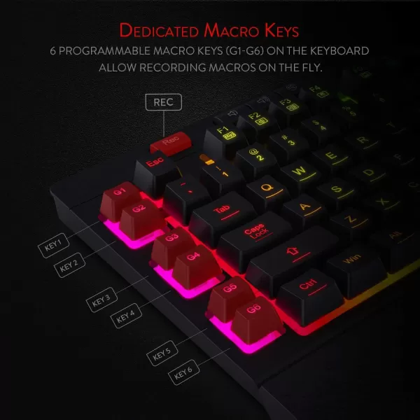 Redragon K512 Shiva RGB Backlit Membrane Gaming Keyboard with Multimedia Keys Linear MechanicalFeel Switch 6 Extra OnBoard Macro Keys Dedicated Media Control Detachable Wrist Rest WhiteBlack