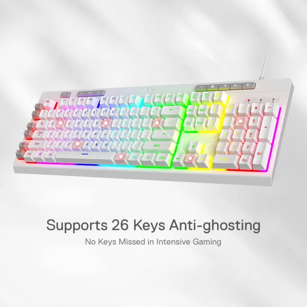 Redragon K512 Shiva RGB Backlit Membrane Gaming Keyboard with Multimedia Keys Linear MechanicalFeel Switch 6 Extra OnBoard Macro Keys Dedicated Media Control Detachable Wrist Rest WhiteWhite