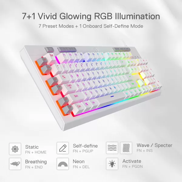 Redragon K512 Shiva RGB Backlit Membrane Gaming Keyboard with Multimedia Keys Linear MechanicalFeel Switch 6 Extra OnBoard Macro Keys Dedicated Media Control Detachable Wrist Rest WhiteWhite