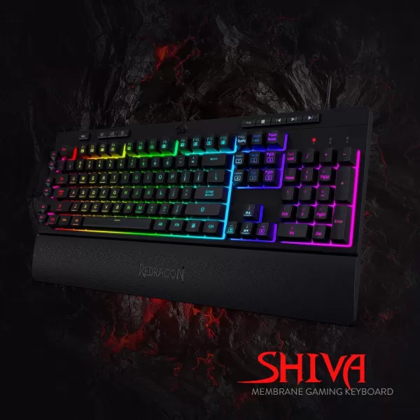 Redragon K512 Shiva RGB Backlit Membrane Gaming Keyboard with Multimedia Keys Linear MechanicalFeel Switch 6 Extra OnBoard Macro Keys Dedicated Media Control Detachable Wrist Rest WhiteBlack
