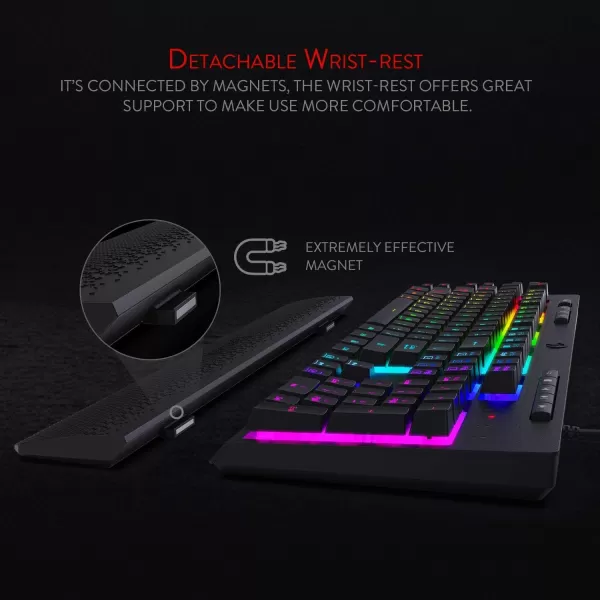Redragon K512 Shiva RGB Backlit Membrane Gaming Keyboard with Multimedia Keys Linear MechanicalFeel Switch 6 Extra OnBoard Macro Keys Dedicated Media Control Detachable Wrist Rest WhiteBlack