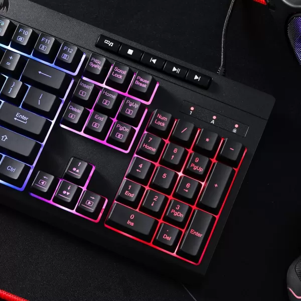 Redragon K512 Shiva RGB Backlit Membrane Gaming Keyboard with Multimedia Keys Linear MechanicalFeel Switch 6 Extra OnBoard Macro Keys Dedicated Media Control Detachable Wrist Rest WhiteBlack