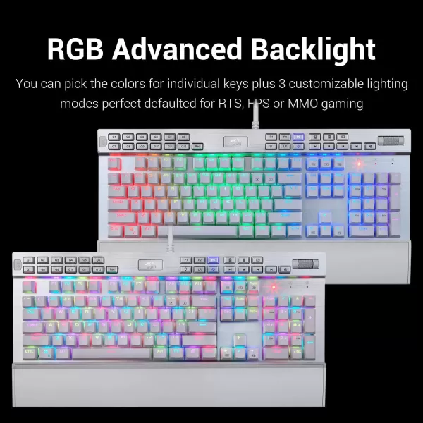 Redragon K550 Mechanical Gaming Keyboard RGB LED Backlit with Brown Switches Macro Recording Wrist Rest Volume Control Full Size Yama USB Passthrough for Windows PC Gamer White