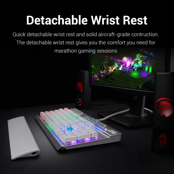 Redragon K550 Mechanical Gaming Keyboard RGB LED Backlit with Brown Switches Macro Recording Wrist Rest Volume Control Full Size Yama USB Passthrough for Windows PC Gamer White