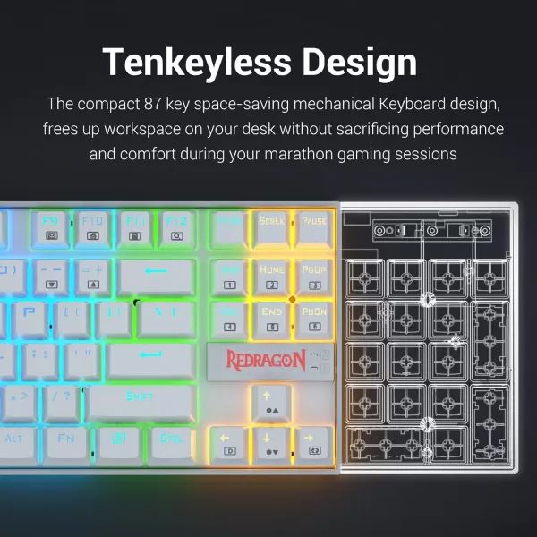 Redragon K552 Mechanical Gaming Keyboard RGB LED Backlit Wired with AntiDust Proof Switches for Windows PC White 87 Key Brown Switches