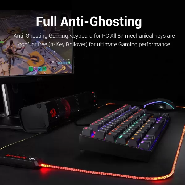 Redragon K552 Mechanical Gaming Keyboard Rainbow LED Backlit Wired with AntiDust Proof Switches for Windows PC Black 87 Keys Blue Switches
