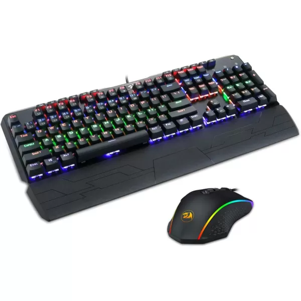 Redragon K555 Rainbow BA Mechanical Keyboard and Mouse Combo Wired USB Backlit Computer Gaming Keyboard for Windows PC Keyboard and Mouse Set