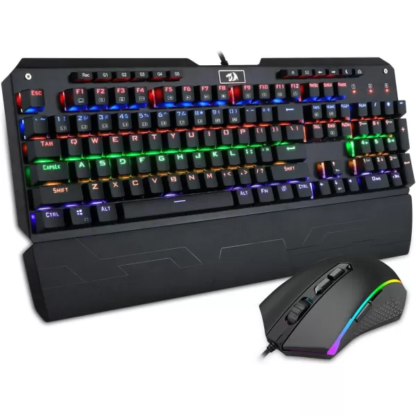 Redragon K555 Rainbow BA Mechanical Keyboard and Mouse Combo Wired USB Backlit Computer Gaming Keyboard for Windows PC Keyboard and Mouse Set