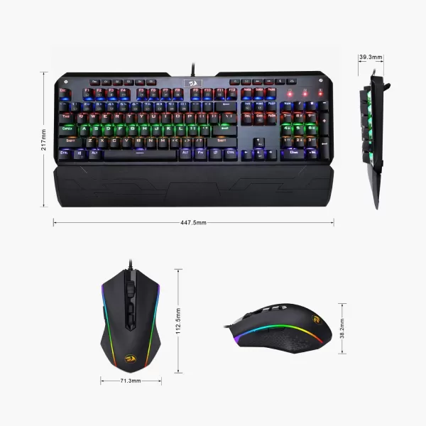 Redragon K555 Rainbow BA Mechanical Keyboard and Mouse Combo Wired USB Backlit Computer Gaming Keyboard for Windows PC Keyboard and Mouse Set