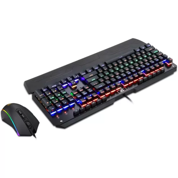 Redragon K555 Rainbow BA Mechanical Keyboard and Mouse Combo Wired USB Backlit Computer Gaming Keyboard for Windows PC Keyboard and Mouse Set