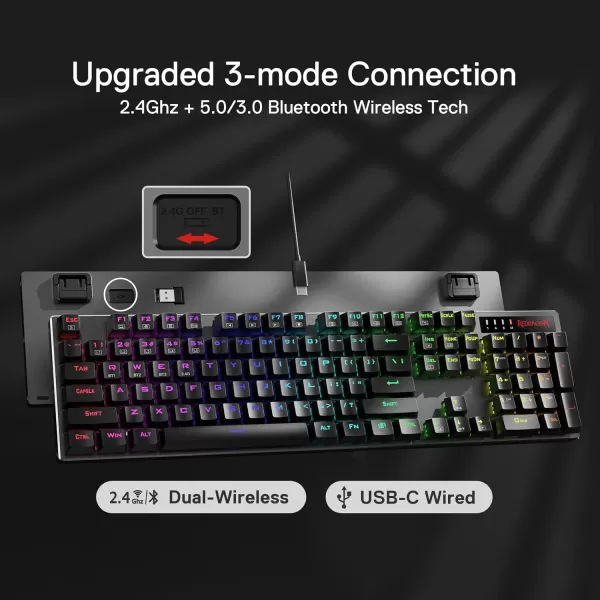 Redragon K556 RGB LED Backlit Wired Mechanical Gaming Keyboard 104 Keys HotSwap Mechanical Keyboard wAluminum Base Upgraded Socket and Noise Absorbing Foams Soft Tactile Brown SwitchRed Switch
