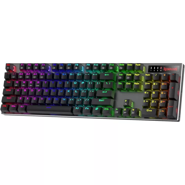 Redragon K556 RGB LED Backlit Wired Mechanical Gaming Keyboard 104 Keys HotSwap Mechanical Keyboard wAluminum Base Upgraded Socket and Noise Absorbing Foams Soft Tactile Brown SwitchRed Switch