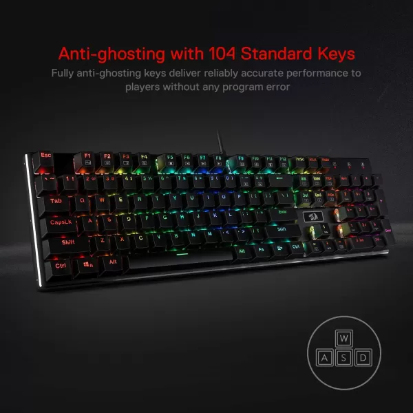 Redragon K556 RGB LED Backlit Wired Mechanical Gaming Keyboard 104 Keys HotSwap Mechanical Keyboard wAluminum Base Upgraded Socket and Noise Absorbing Foams Soft Tactile Brown SwitchRed Switch