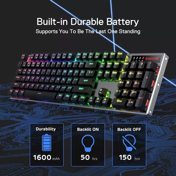Redragon K556 RGB LED Backlit Wired Mechanical Gaming Keyboard 104 Keys HotSwap Mechanical Keyboard wAluminum Base Upgraded Socket and Noise Absorbing Foams Soft Tactile Brown SwitchRed Switch