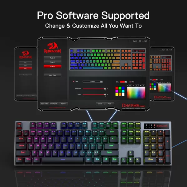Redragon K556 RGB LED Backlit Wired Mechanical Gaming Keyboard 104 Keys HotSwap Mechanical Keyboard wAluminum Base Upgraded Socket and Noise Absorbing Foams Soft Tactile Brown SwitchRed Switch