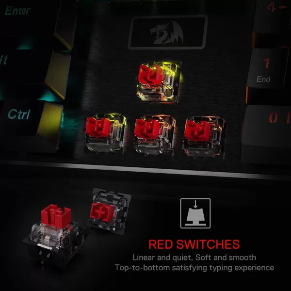 Redragon K556 RGB LED Backlit Wired Mechanical Gaming Keyboard 104 Keys HotSwap Mechanical Keyboard wAluminum Base Upgraded Socket and Noise Absorbing Foams Soft Tactile Brown SwitchRed Switch