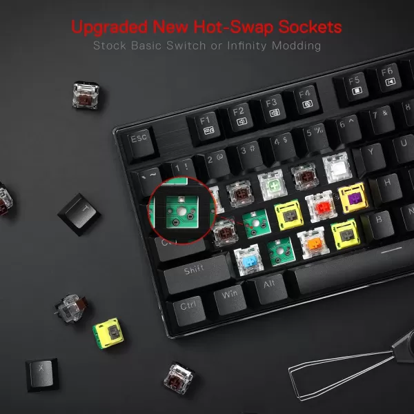 Redragon K556 RGB LED Backlit Wired Mechanical Gaming Keyboard 104 Keys HotSwap Mechanical Keyboard wAluminum Base Upgraded Socket and Noise Absorbing Foams Soft Tactile Brown SwitchRed Switch