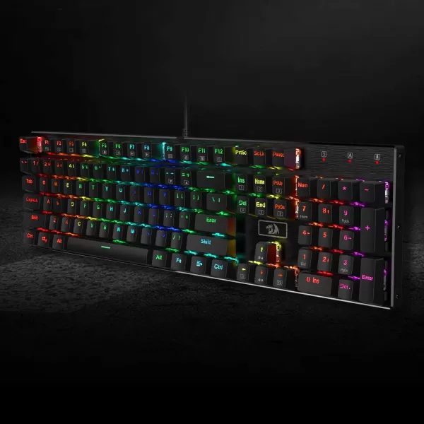 Redragon K556 RGB LED Backlit Wired Mechanical Gaming Keyboard 104 Keys HotSwap Mechanical Keyboard wAluminum Base Upgraded Socket and Noise Absorbing Foams Soft Tactile Brown SwitchRed Switch