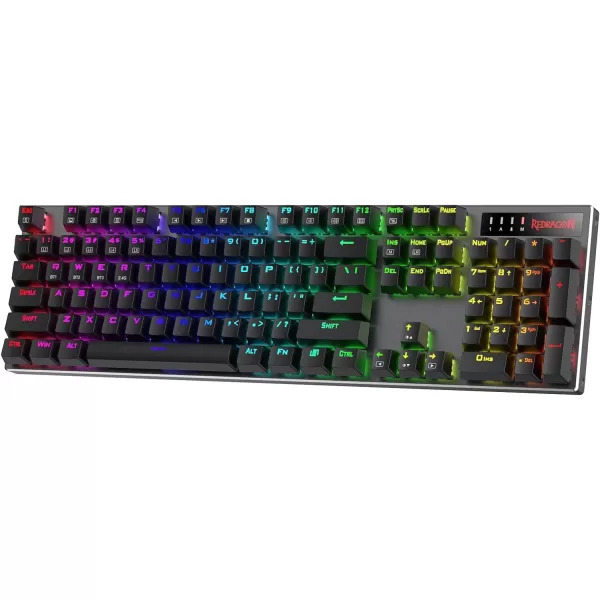 Redragon K556 RGB LED Backlit Wired Mechanical Gaming Keyboard 104 Keys HotSwap Mechanical Keyboard wAluminum Base Upgraded Socket and Noise Absorbing Foams Soft Tactile Brown SwitchRed Switch