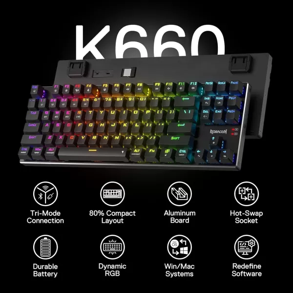 Redragon K556 RGB LED Backlit Wired Mechanical Gaming Keyboard 104 Keys HotSwap Mechanical Keyboard wAluminum Base Upgraded Socket and Noise Absorbing Foams Soft Tactile Brown SwitchRed Switch
