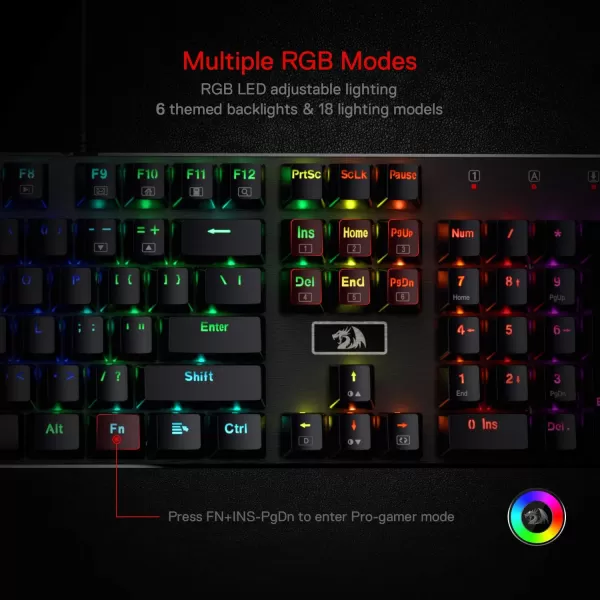 Redragon K556 RGB LED Backlit Wired Mechanical Gaming Keyboard 104 Keys HotSwap Mechanical Keyboard wAluminum Base Upgraded Socket and Noise Absorbing Foams Soft Tactile Brown SwitchRed Switch