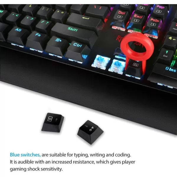 Redragon K557 RGB Backlit Mechanical Gaming Keyboard with Blue Switches Aluminum Base Antighosting 104 Keys