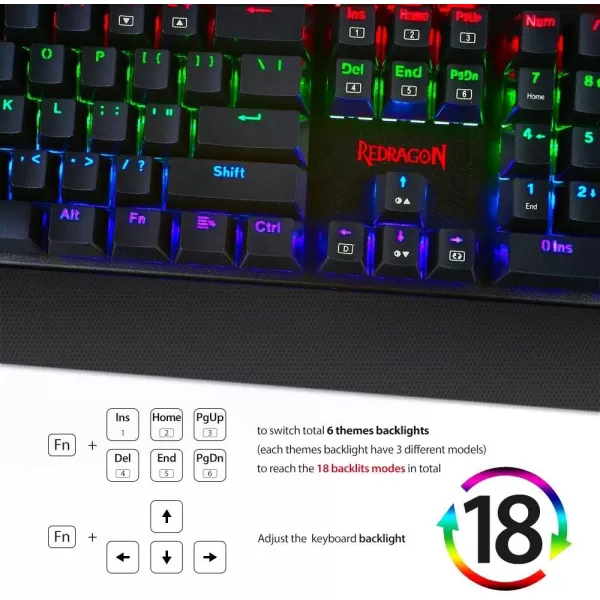 Redragon K557 RGB Backlit Mechanical Gaming Keyboard with Blue Switches Aluminum Base Antighosting 104 Keys