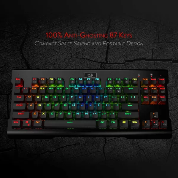 Redragon K561 VISNU Mechanical Gaming Keyboard Antighosting 87 Keys RGB Backlit Wired Compact Keyboard with Clicky Blue Switches for Laptop Windows PC Games