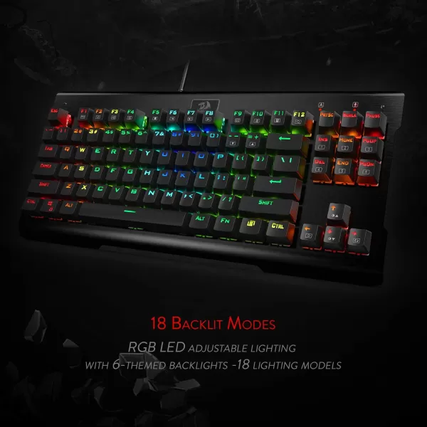 Redragon K561 VISNU Mechanical Gaming Keyboard Antighosting 87 Keys RGB Backlit Wired Compact Keyboard with Clicky Blue Switches for Laptop Windows PC Games