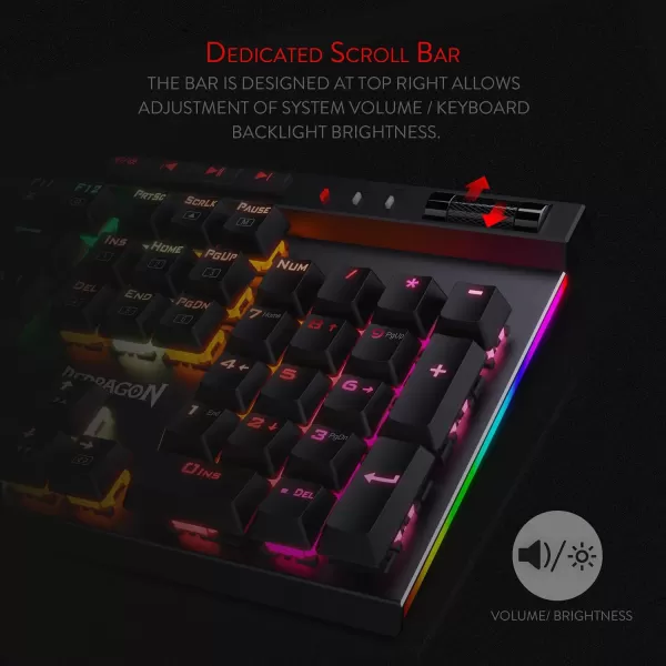 Redragon K580 VATA RGB LED Backlit Mechanical Gaming Keyboard with Macro Keys ampamp Dedicated Media Controls HotSwappable Socket Onboard Macro Recording Blue SwitchesBlue Switch
