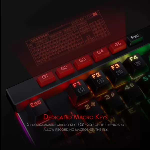 Redragon K580 VATA RGB LED Backlit Mechanical Gaming Keyboard with Macro Keys ampamp Dedicated Media Controls HotSwappable Socket Onboard Macro Recording Blue SwitchesBlue Switch